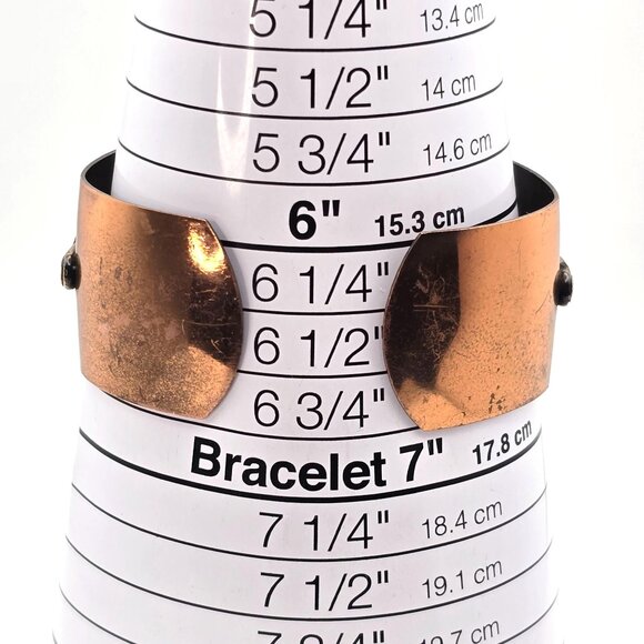 VTG Brutalist Wide Copper Cuff Bracelet 6.5" Gold-Tone Diamond & Loop Design 70s - Picture 8 of 8